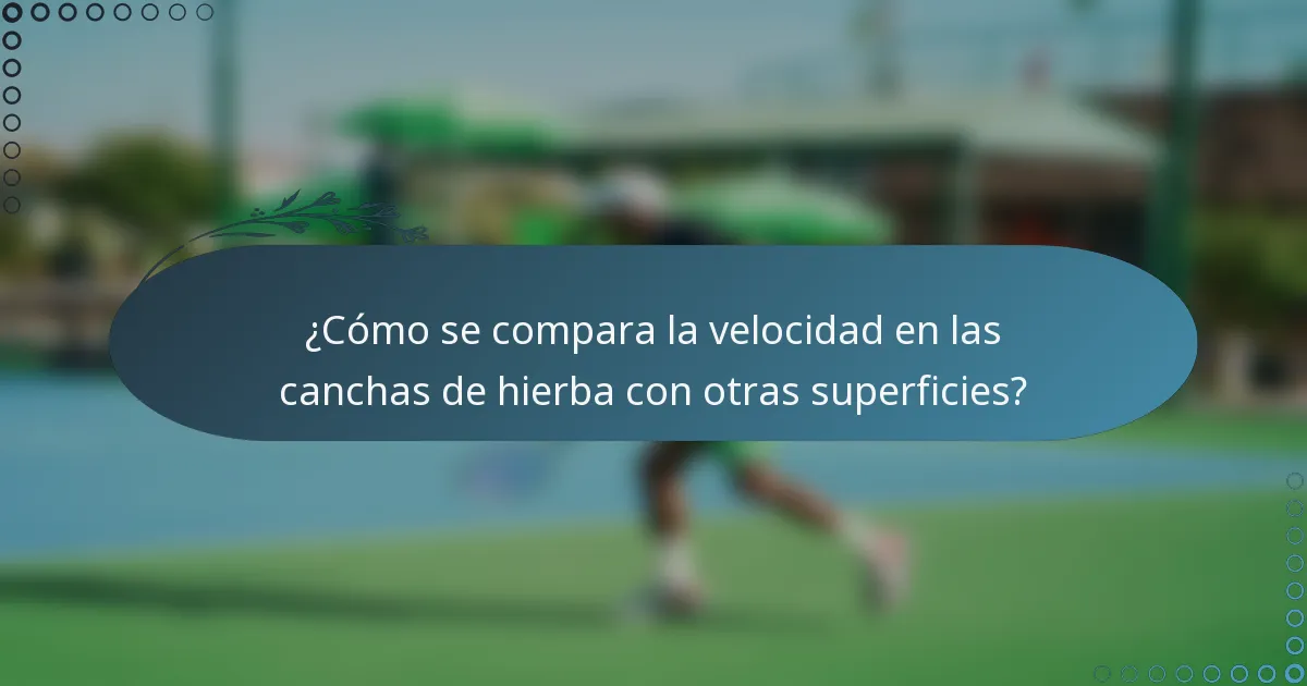 ¿Cómo se compara la velocidad en las canchas de hierba con otras superficies?