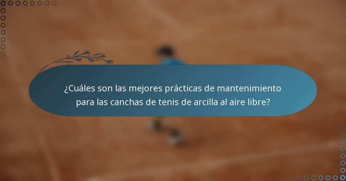 ¿Cuáles son las mejores prácticas de mantenimiento para las canchas de tenis de arcilla al aire libre?